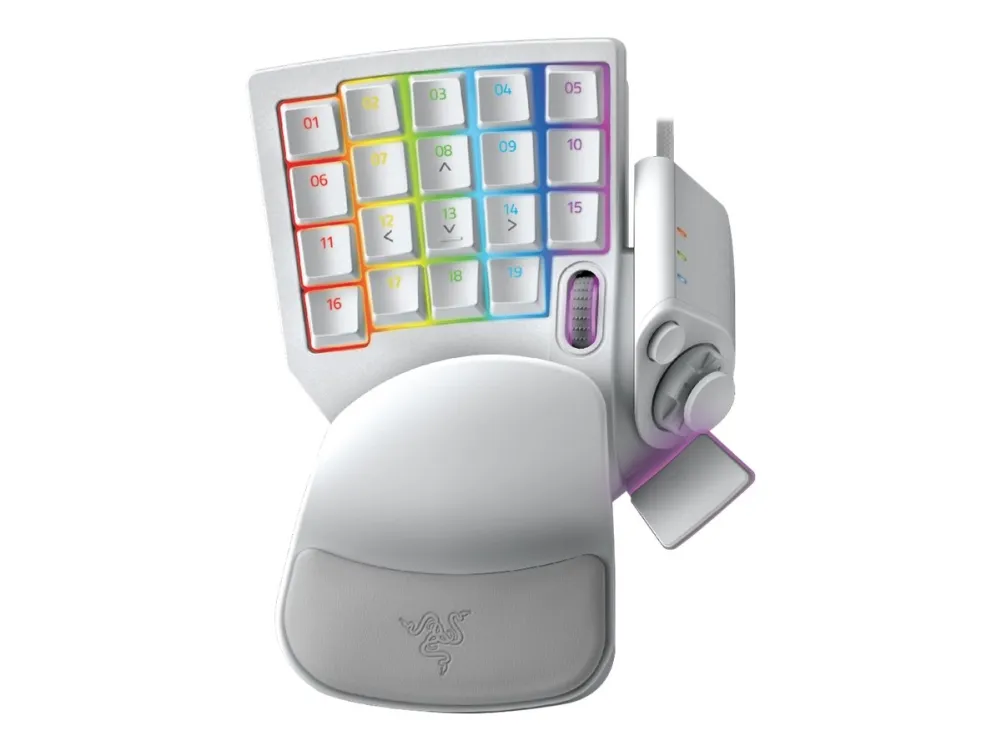 Razer Tartarus Pro - Tastatur - med 8-way directional thumbpad, scrollhjul, tastdefineringsindikator, hyperrespons-tommelknap, mellemrumsaktuator - bagbelyst - USB - tastkontakt: Razer Analog Optical Switches - kviksølvshvid