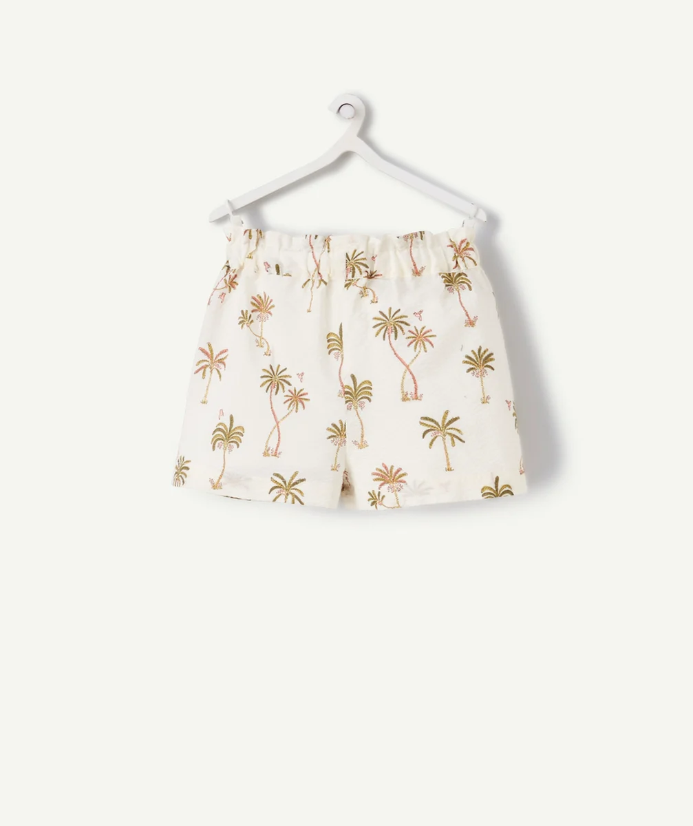 SHORT BÉBÉ FILLE ÉCRU EN COTON GAUFRÉ IMPRIMÉ PALMIERS