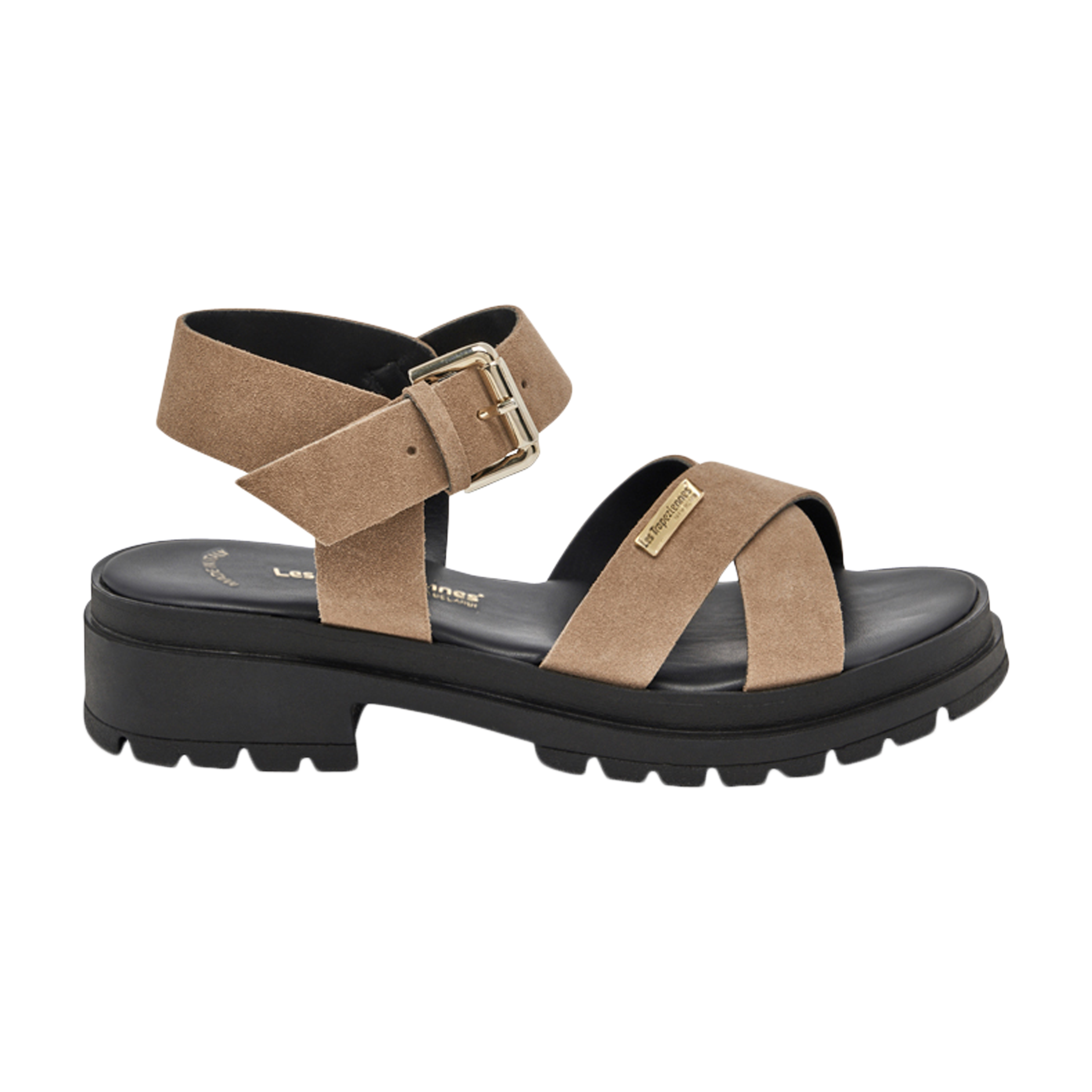 Sandales plates cuirtihasued | Marron