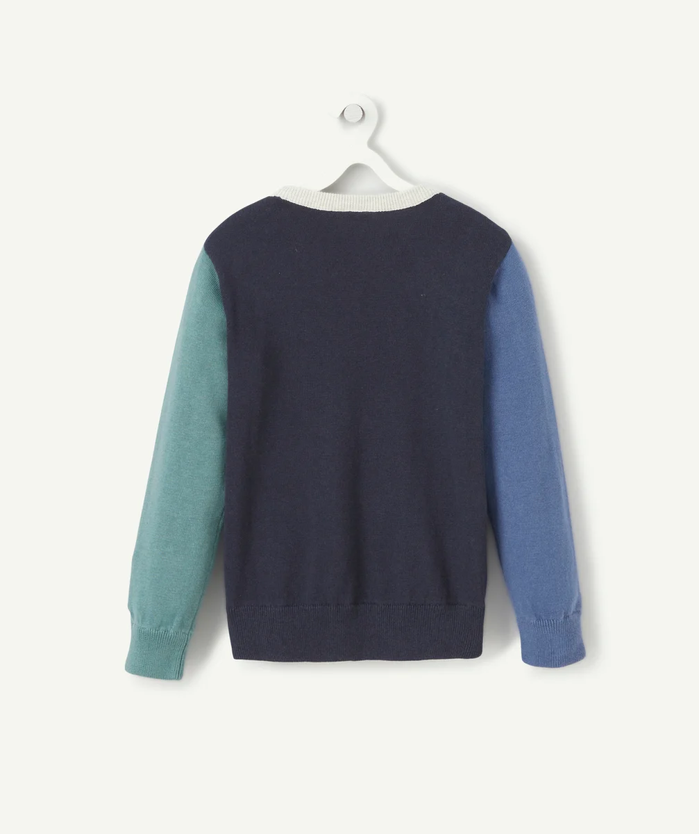 PULL GARÇON EN COTON AVEC EMPIÈCEMENTS COLORÉS