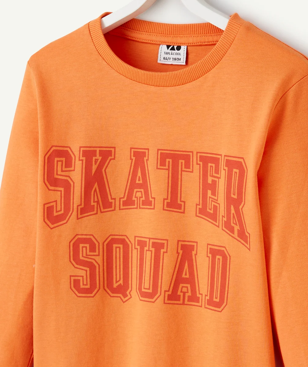 T-SHIRT MANCHES LONGUES GARÇON 100% COTON ORANGE THÈME SKATE