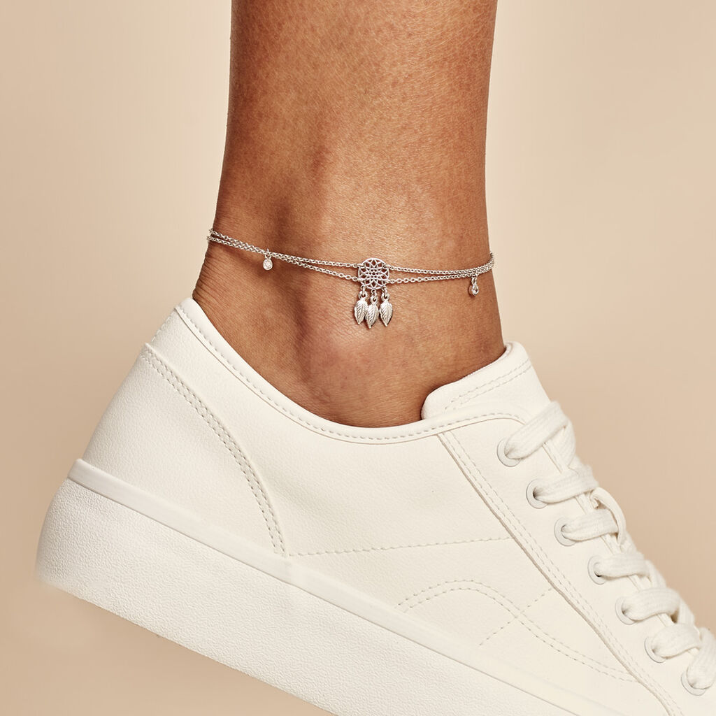 Chaîne De Cheville Argent Blanc Tangui Oxydes De Zirconium