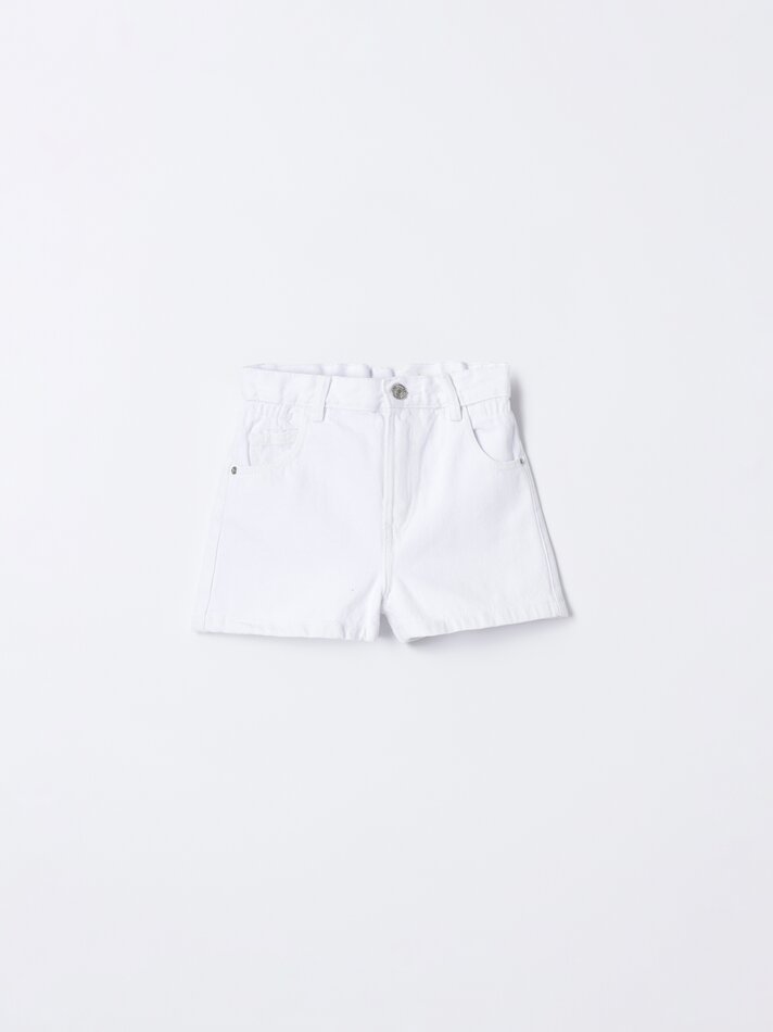 Shorts jeans estilo paperbag - Branco