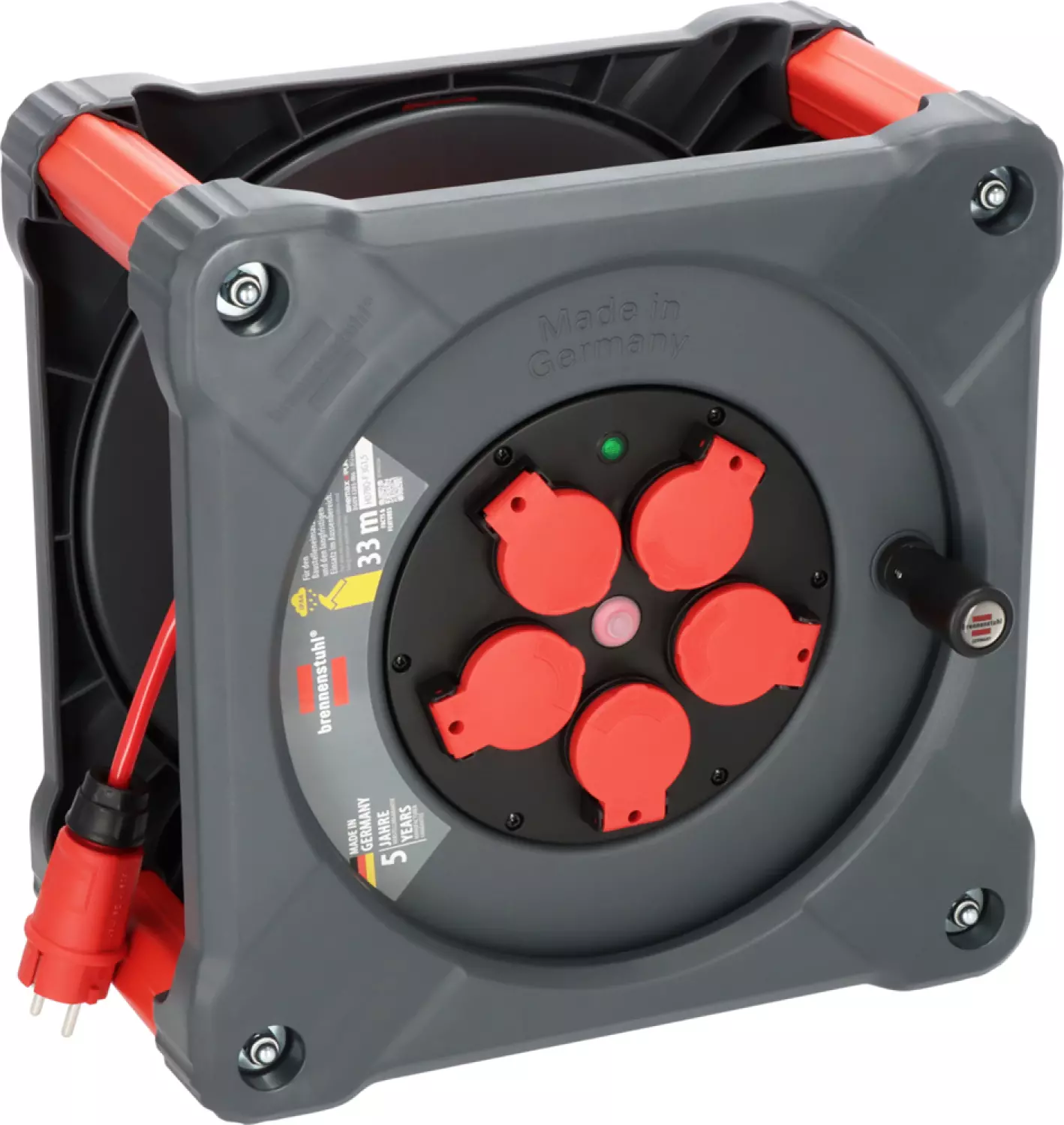Brennenstuhl Professional KA 3110 Bouwplaats Cube 5-voudig kabelhaspel H07BQ-F 3G1.5 - IP44 - 33m - Rood