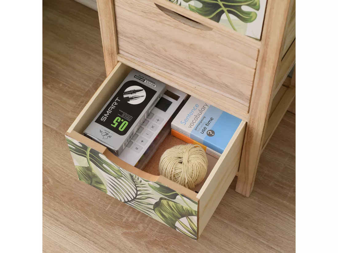 Chiffonnier Commode 4 Tiroirs Bois Marron Vert Moderne 84x34x27