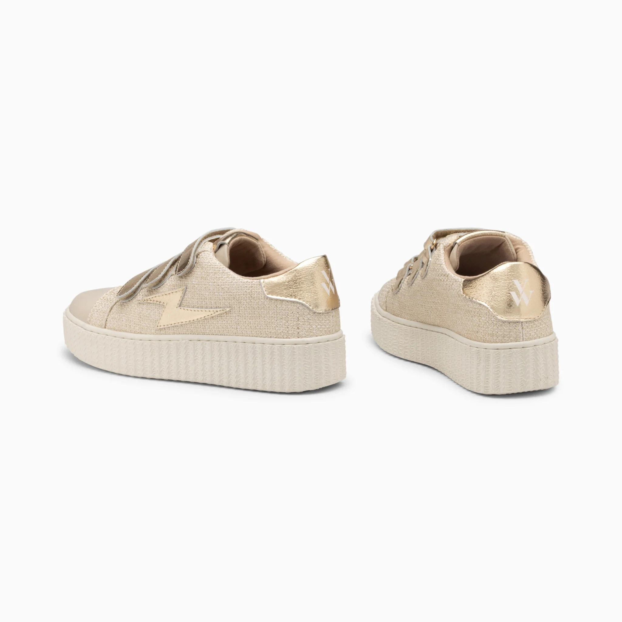 Sneakers-Baskets éclair Summer beige et or à scratchs