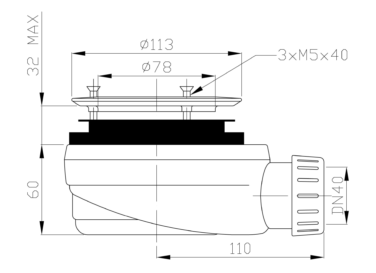 SaniGoods douchesifon 90mm-Ø40mm