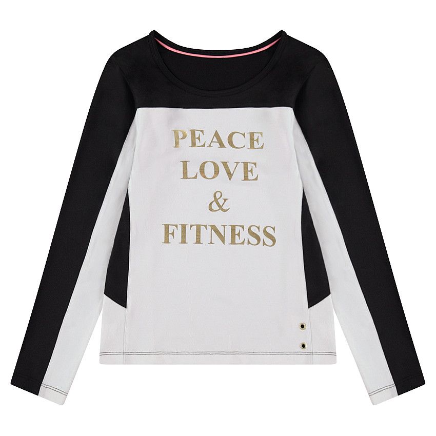 Junior - Tee-shirt manches longues bicolore avec texte printé - Blanc