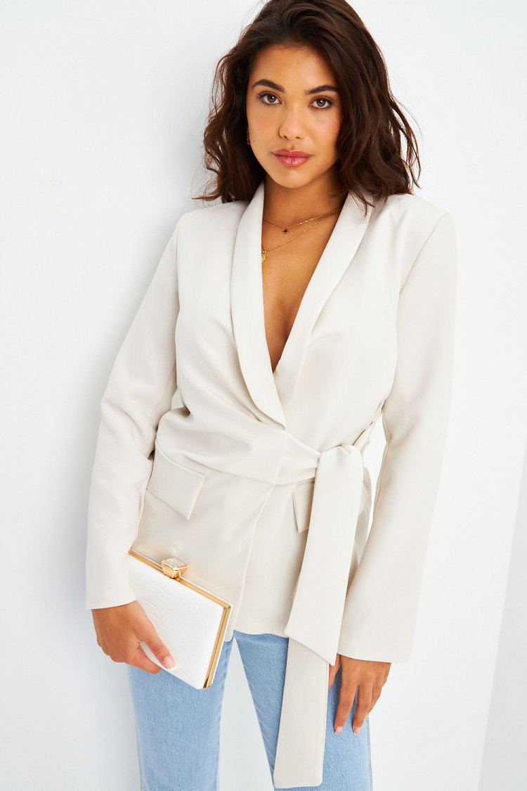 Blazer beige clair ceinture à nouer