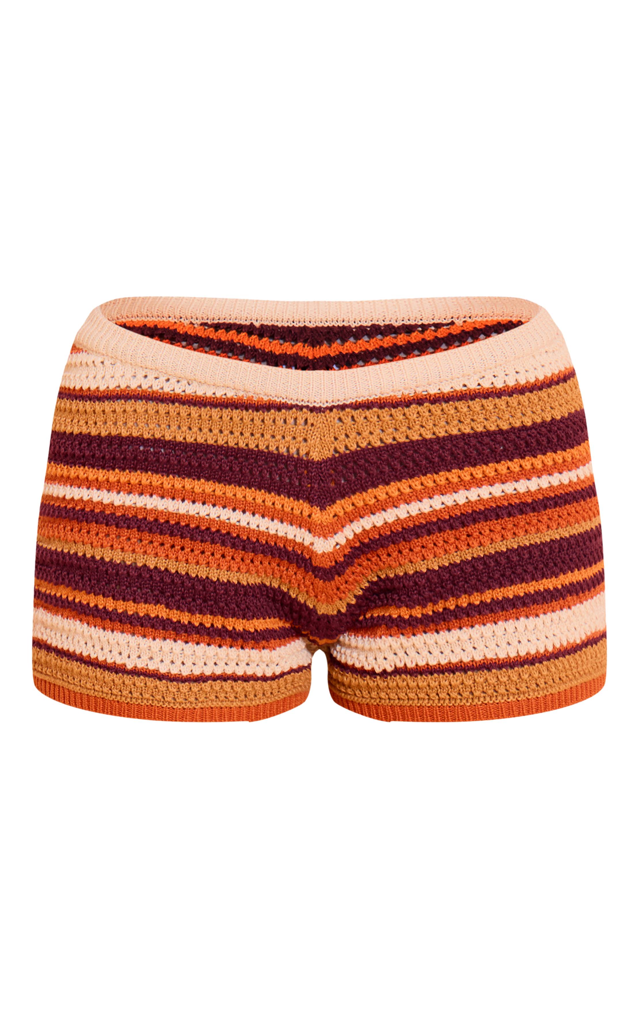 Orange Short Hotpant Rayé En Maille Petite