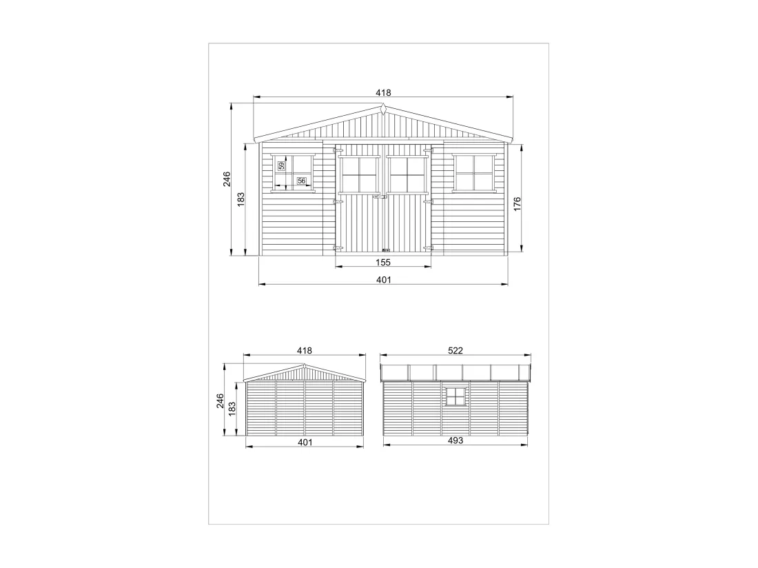 Abri de Jardin en Bois - H246x418x522 cm/20 m² - TIMBELA M333