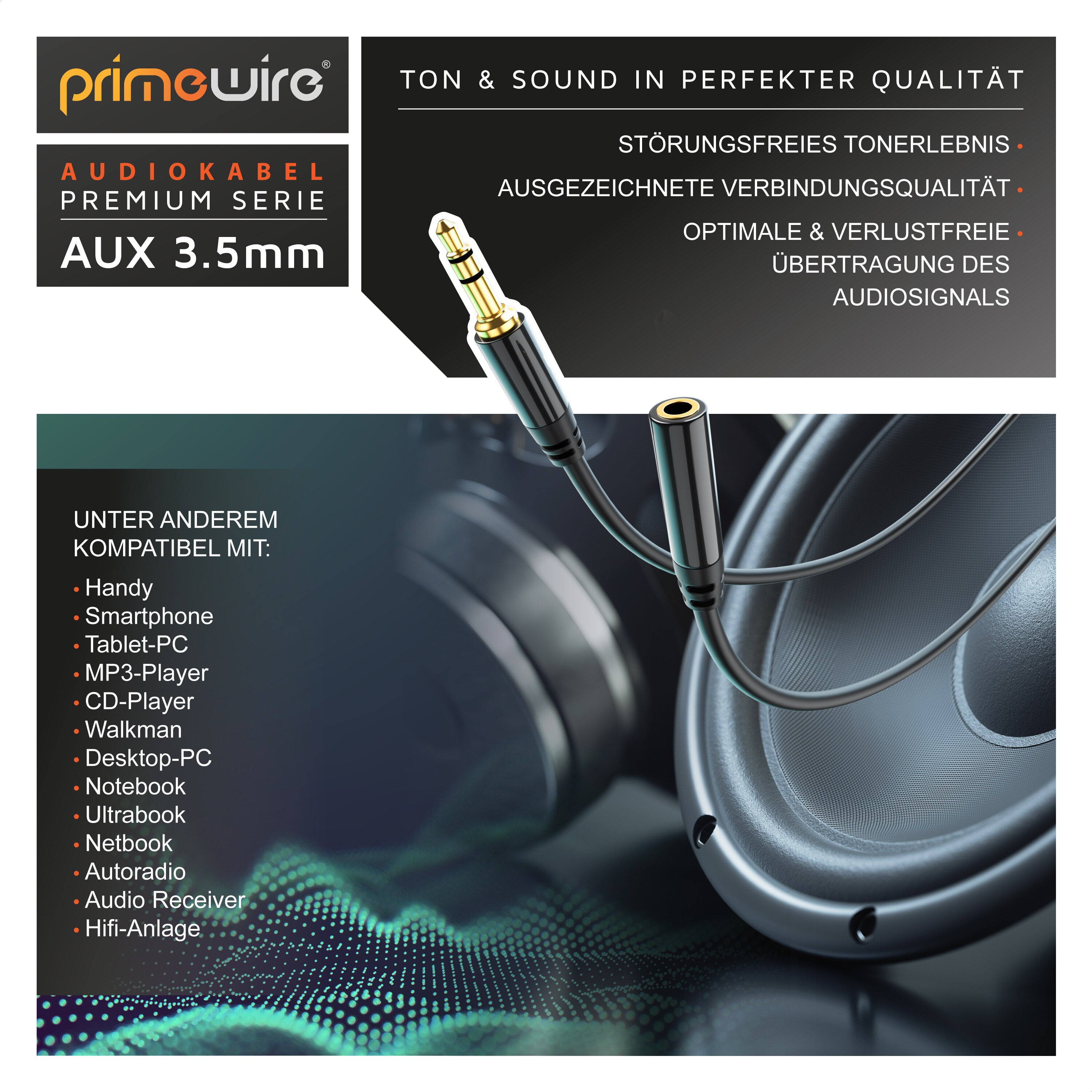 Primewire 3,5-mm-Klinke Audio-Kabel, AUX,HiFi Audio Klinkenkabel / Verlängerungskabel - 1,5m