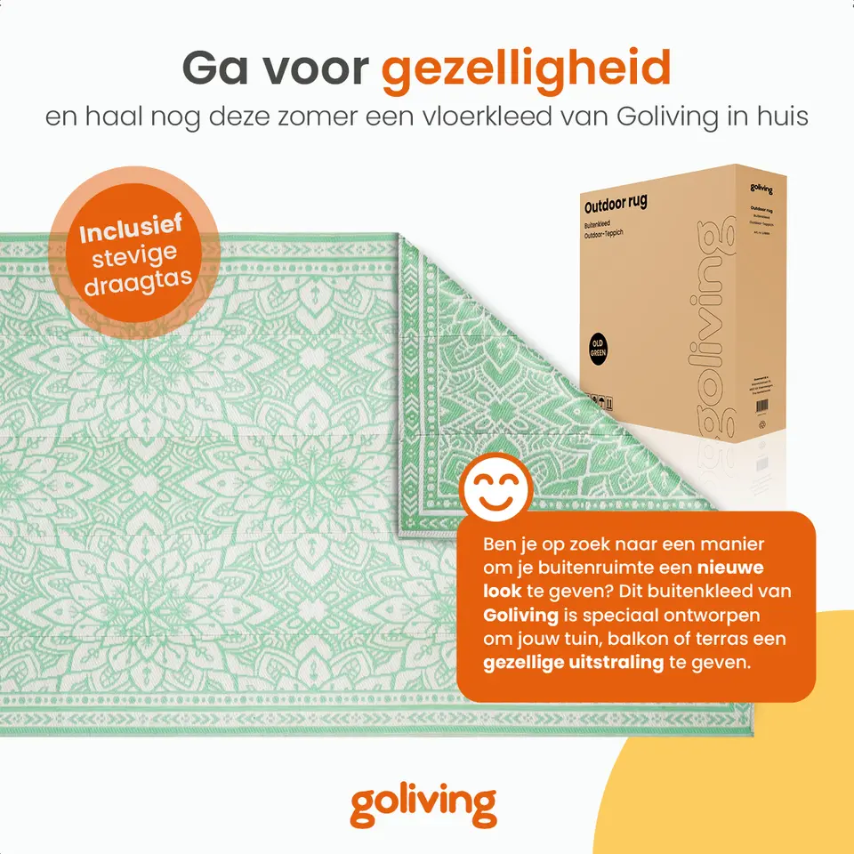 Goliving Buitenkleed Summer Flora - 183x290CM - Draagtas - Groen/Wit