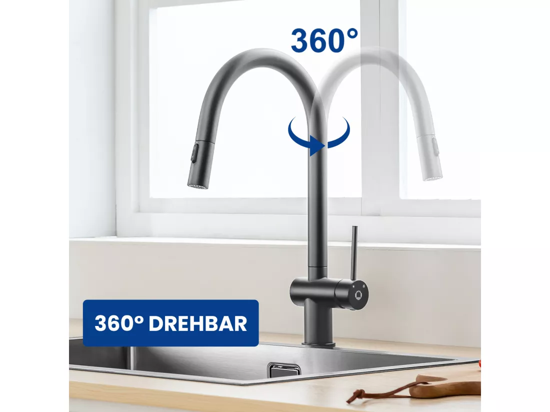 Cecipa max Mitigeur de Cuisine avec Douchette Extractible Robinet de Cuisine avec 2 Types de Jet D'eau Robinet d'évier (Noir),EU Modèle