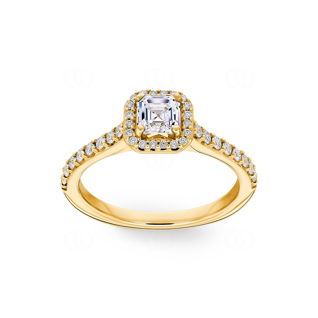 Asscher Halo Diamantring 750/18 K Gelbgold 0.85 ct G/si