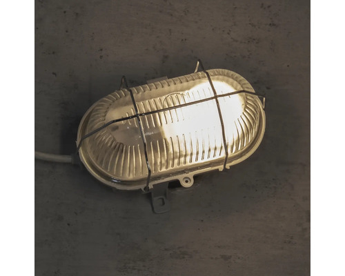 Ovale lamp IP44 met metalen mand grijs