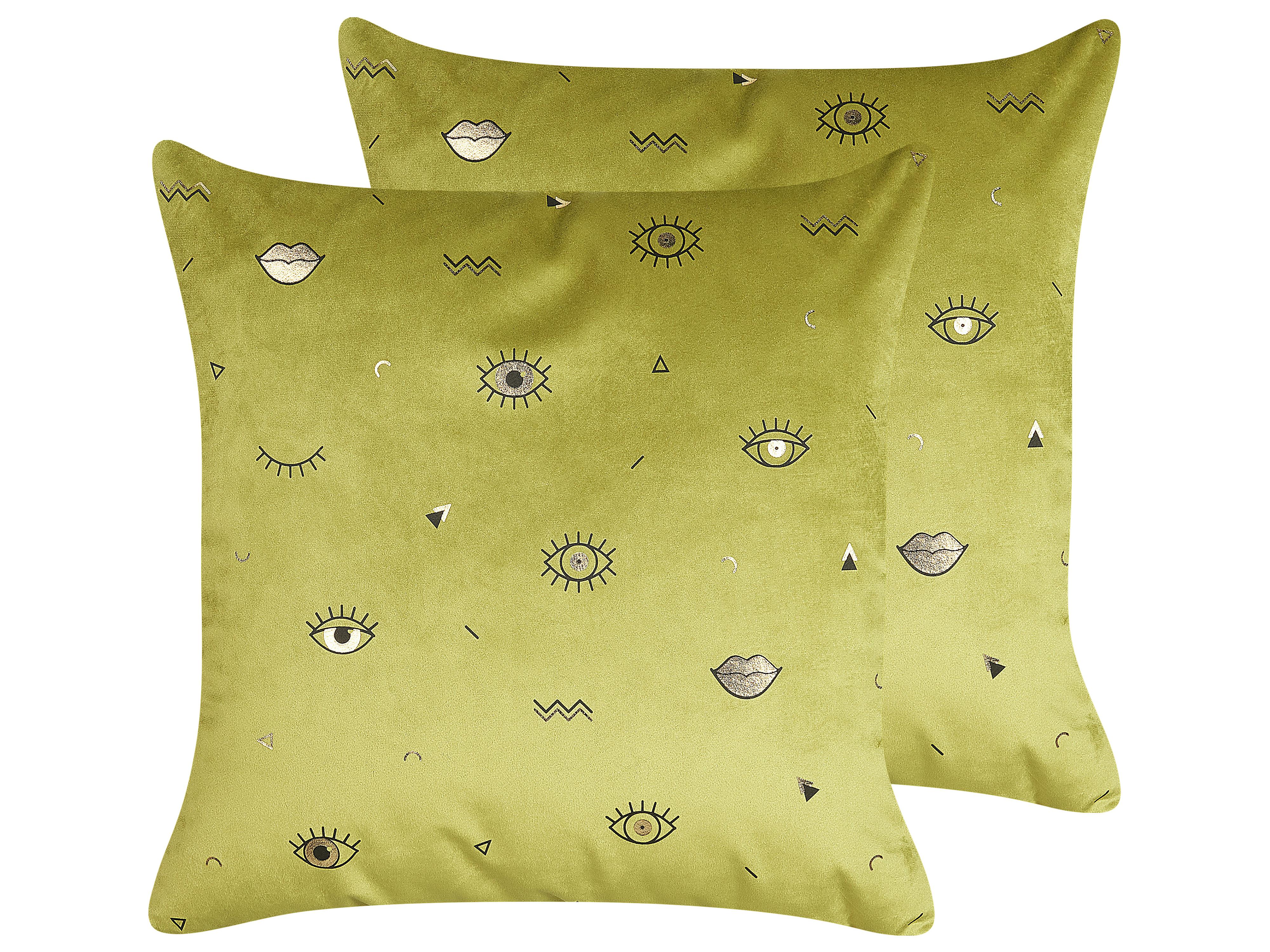 Set van 2 sierkussens AEONIUM Fluweel 45 x 45 cm Olijfgroen abstract patroon