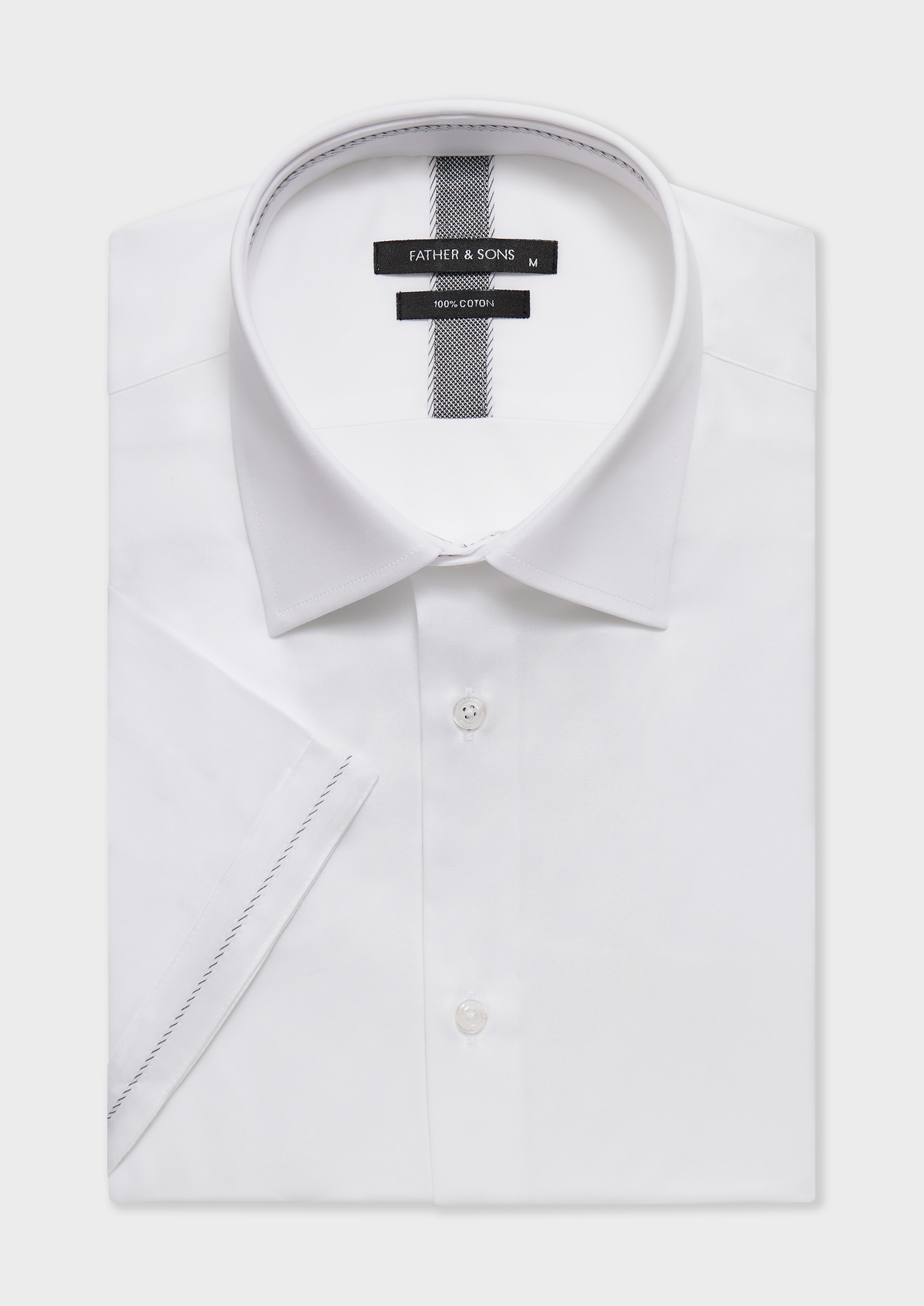 Chemise manches courtes Regular en satin de coton uni blanc