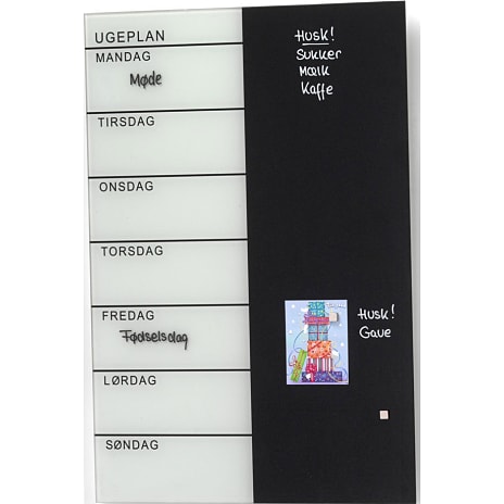 NAGA Ugetavle i Glas Magnetisk 40x60 cm - Sort og Hvid