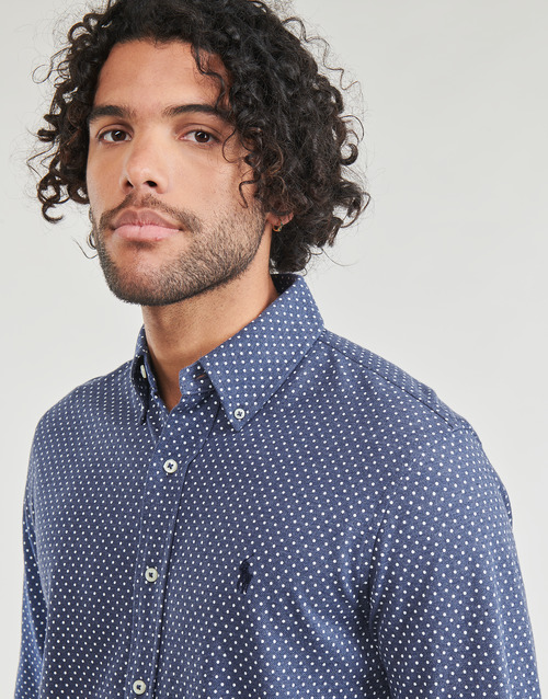 Polo Ralph Lauren - CHEMISE AJUSTEE COL BOUTONNE EN POLO FEATHERWEIGHT Marino / Blanco / Pijo / Dot / Azul marino