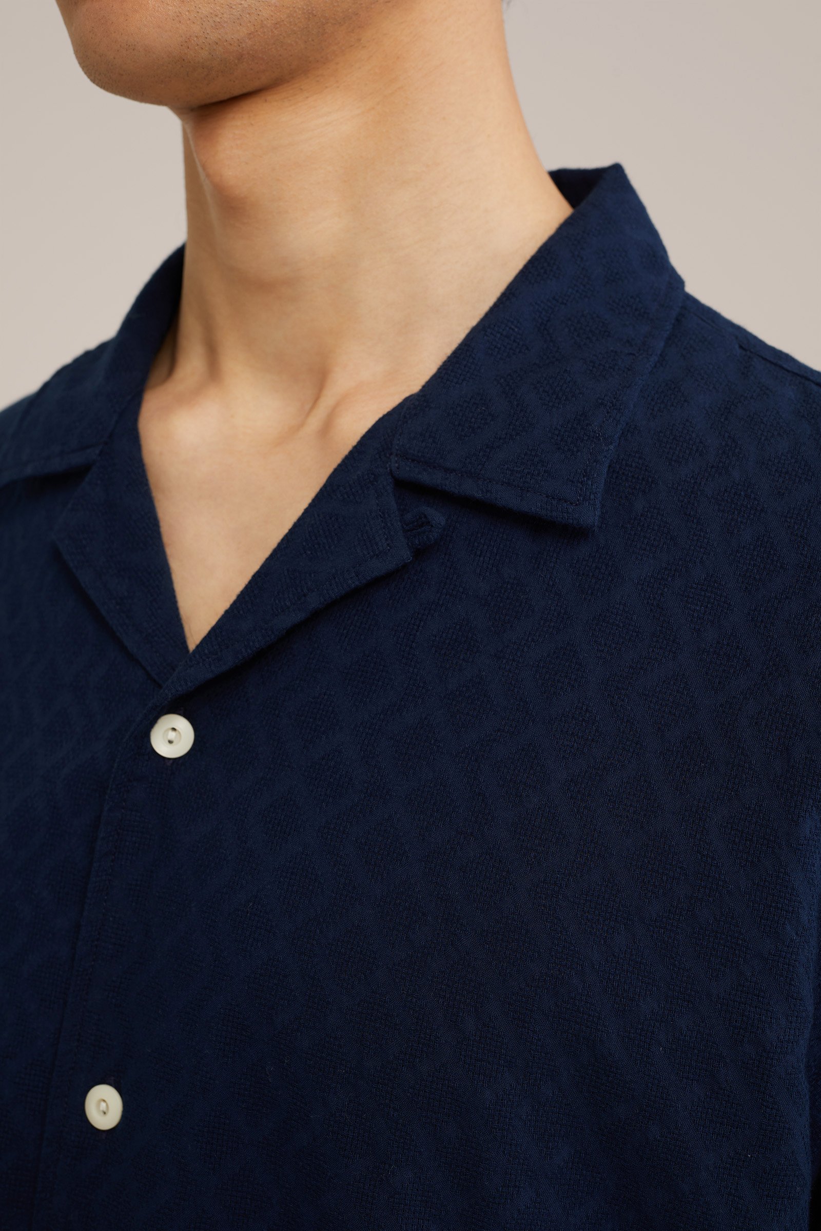 korte overhemd overhemd met structuur print WE Fashion Donkerblauw
