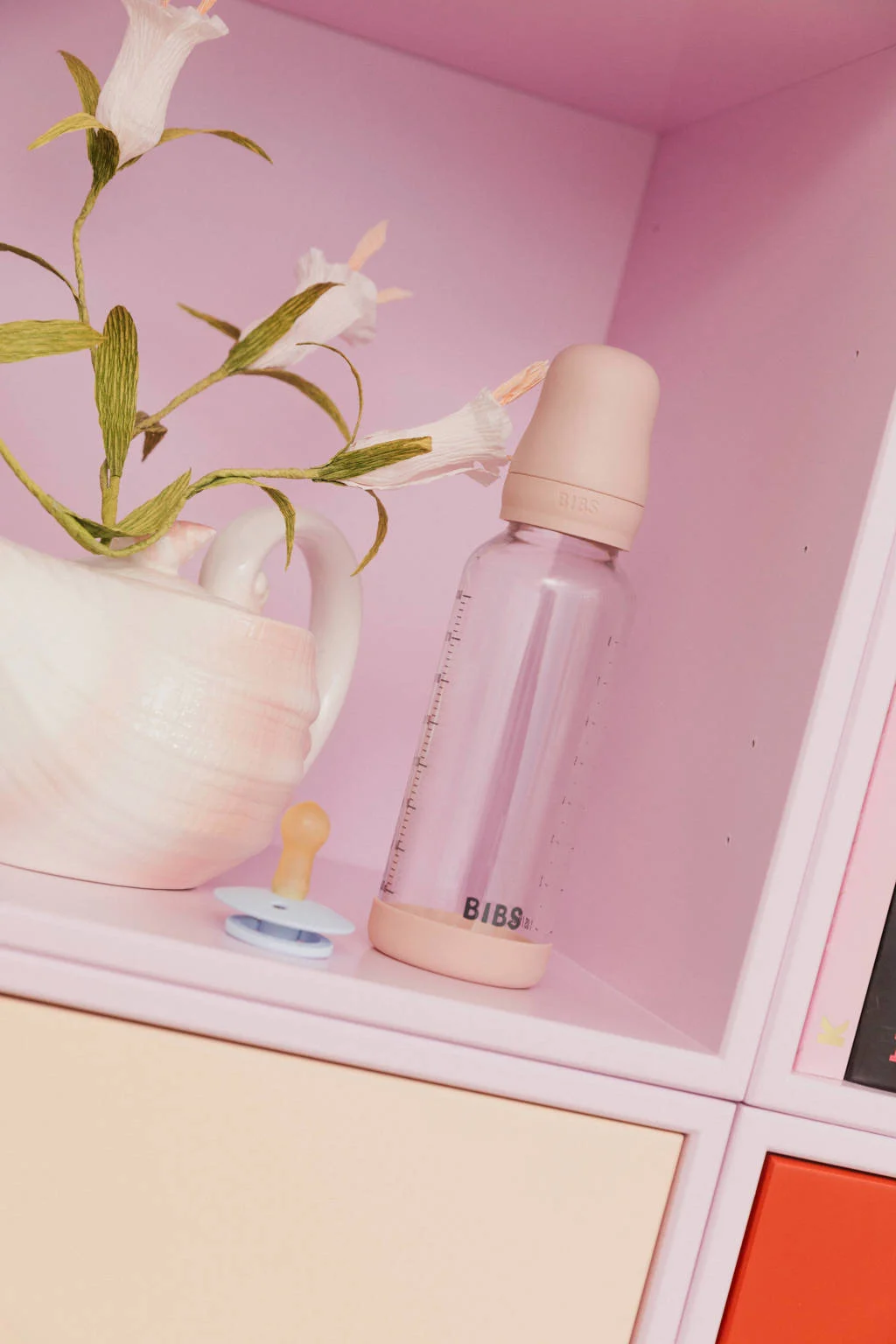 BIBS Glazen Babyfles - 240 ml - Blush - met latex speen en opvouwbare trechtertje