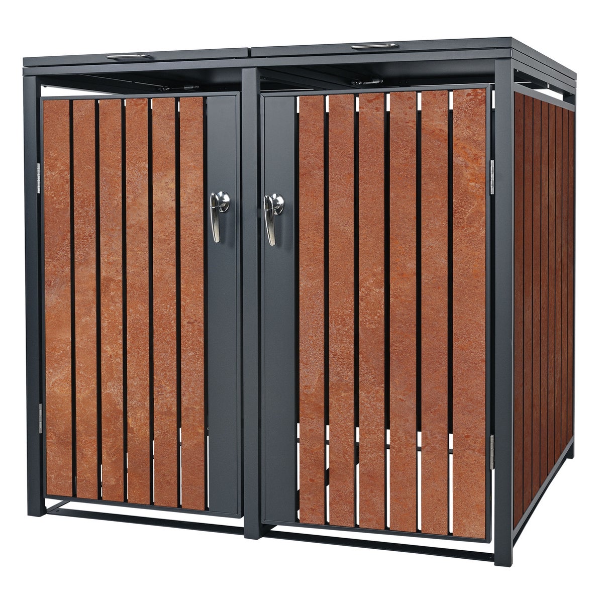 ML-Design Dubbele Bin Opbergkast voor 2 Bins, 240L per stuk, 132x80x116,3 cm, Antraciet Roestlook, Staal/Cortenstaal, Afsluitbare Bin-deksel met Scharnierend Deksel/Deur, Bin Opbergkast, Bin Container, Bin-deksel