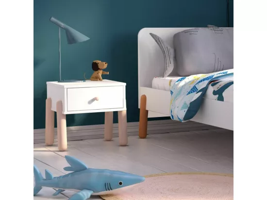 Chevet enfant bois massif blanc et bois GABBY