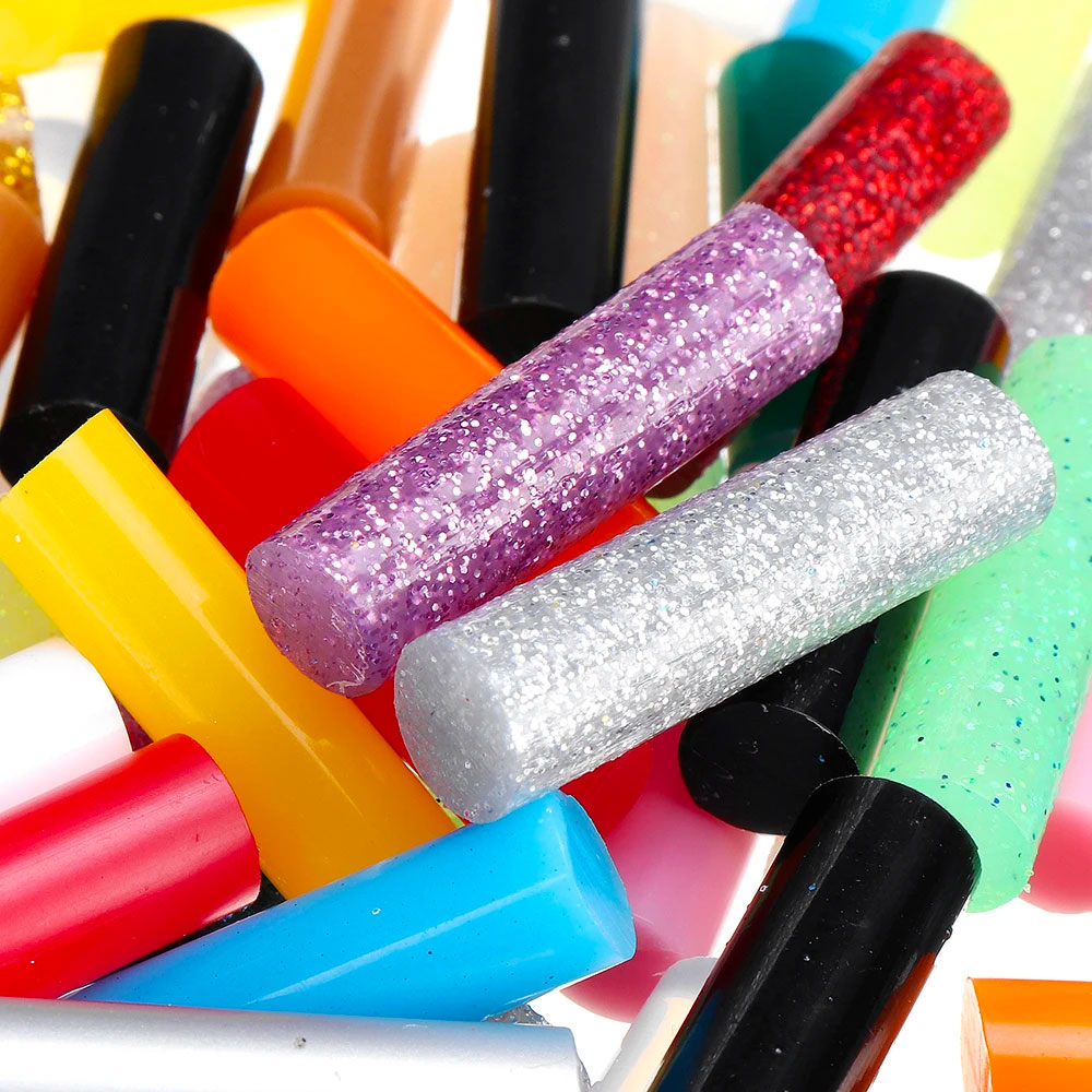 (100er Set) Ø7mm Ersatz Mini Klebe Sticks für Heissleim Klebepistole - Bunt (Glitzer)