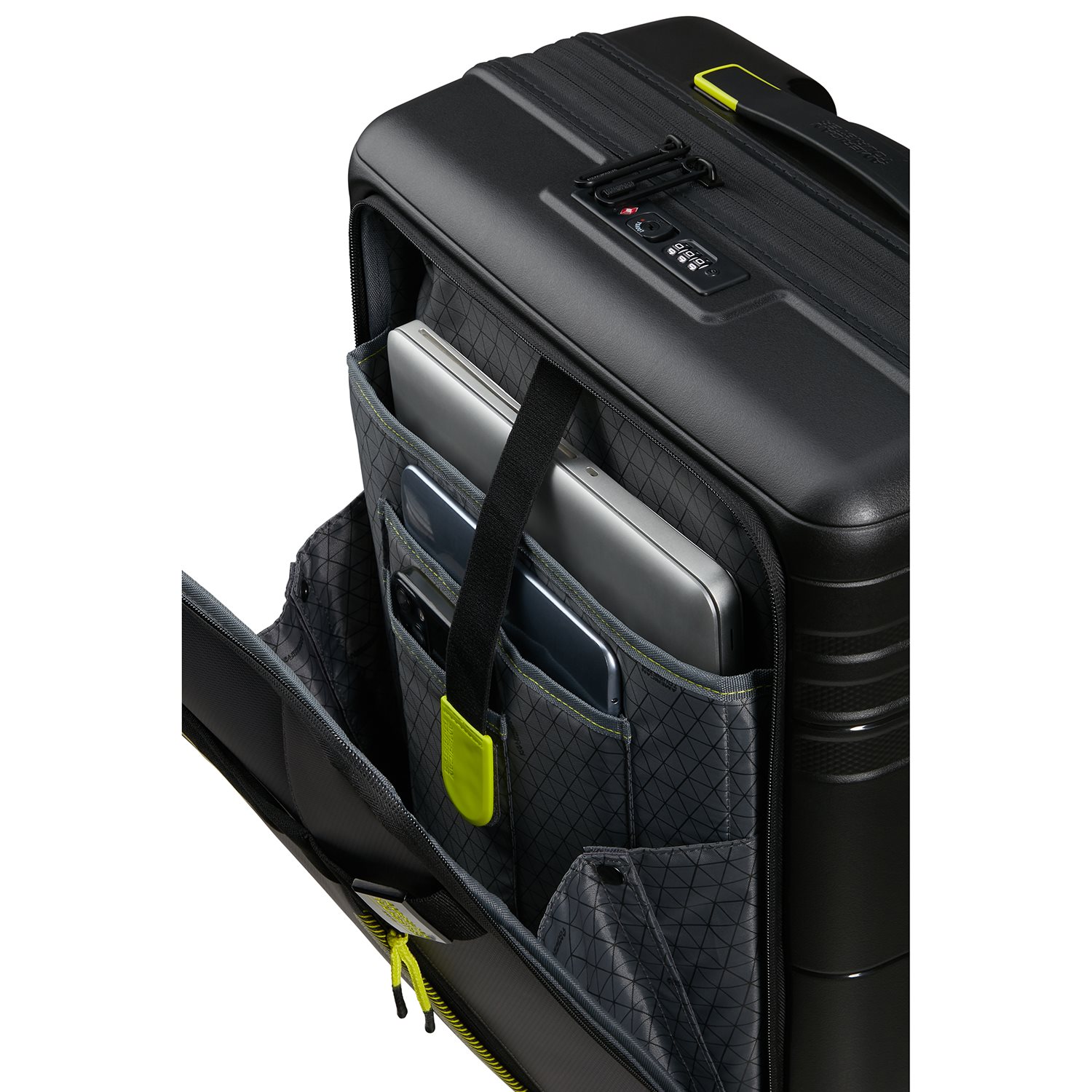 American Tourister Hello Cabin Spinner 55 EXP Coated black/lime