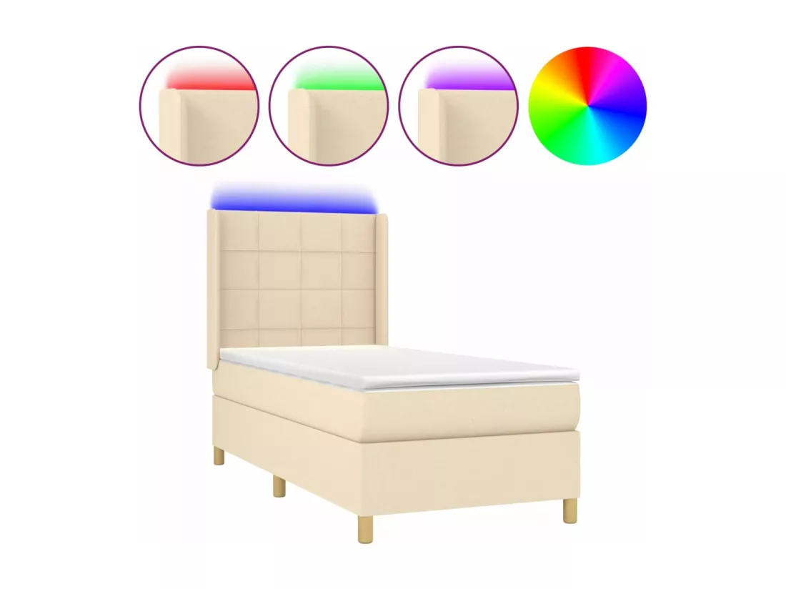 Sommier tapissier avec matelas et LED Crème 100x200 cm Tissu