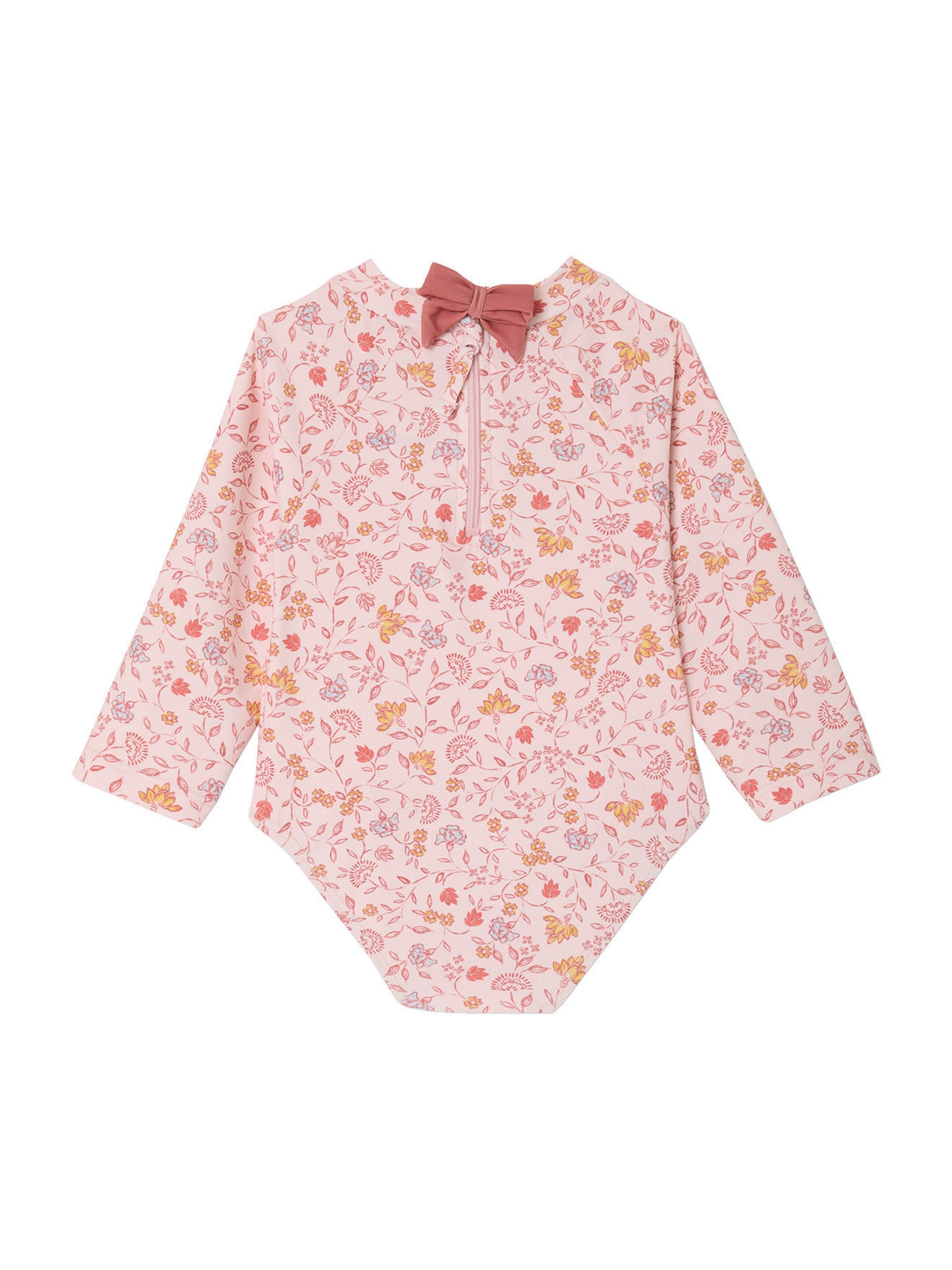 Vertbaudet Mädchen Baby Badeanzug mit langen Ärmeln, Blumenprint hellrosa