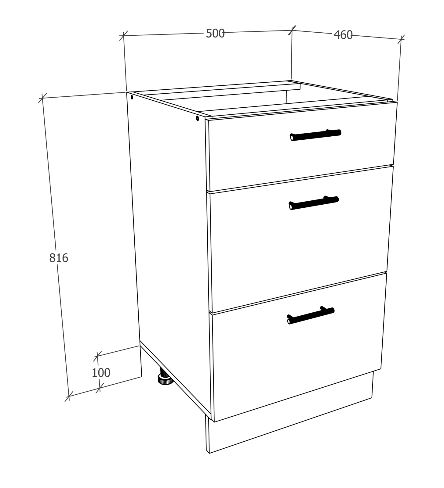 Unterschrank ESILO - weiß - anthrazit - 3 Schubkästen - 50 cm