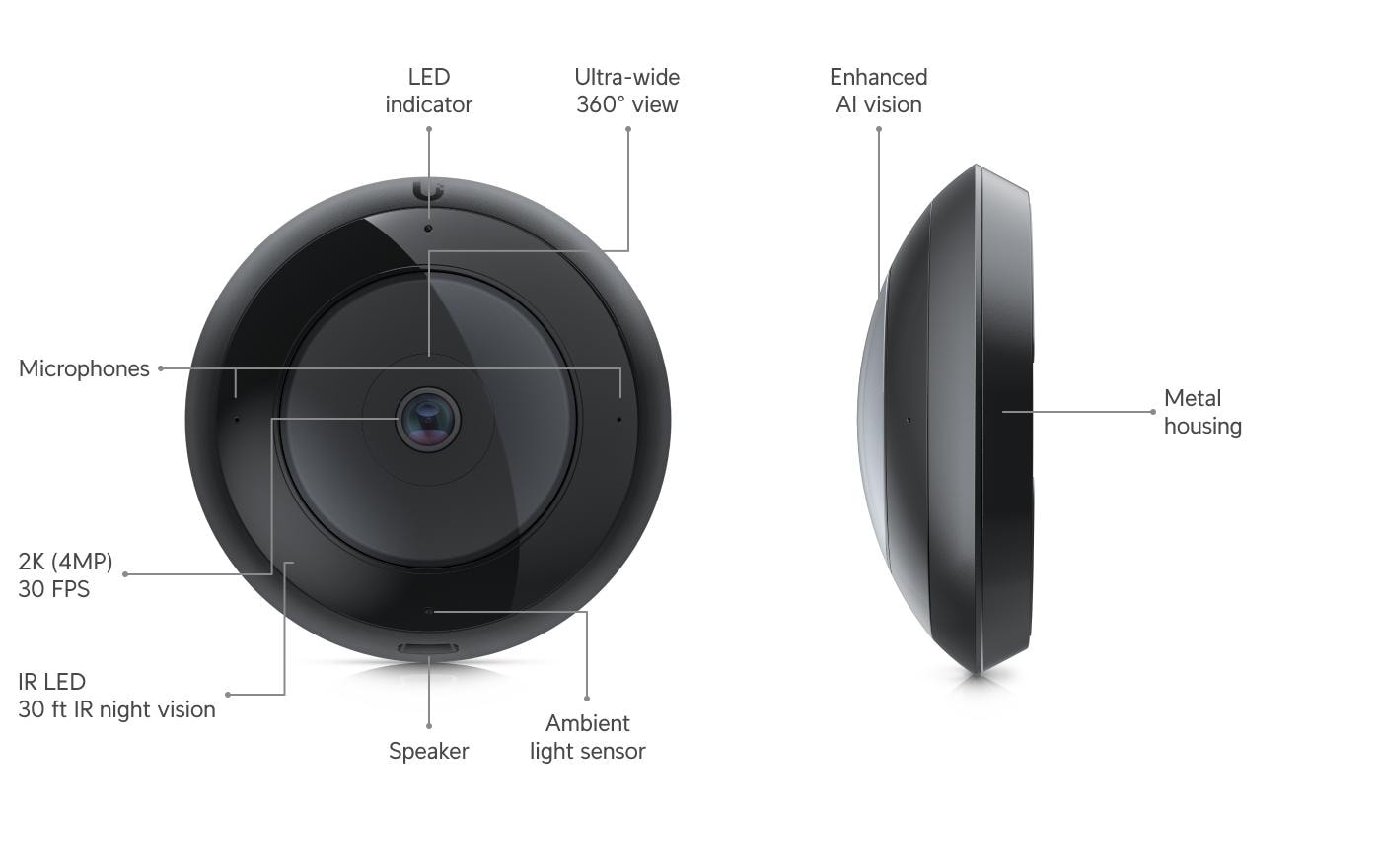 Netzwerkkamera UniFi Protect AI 360 Weiss<br>Hochauflösende Schwenk-Neige-Zoom-Kamera mit 360°-Fisheye-Objektiv und integrierten IR-LEDs für die Rundum-Überwachung rund um die Uhr
