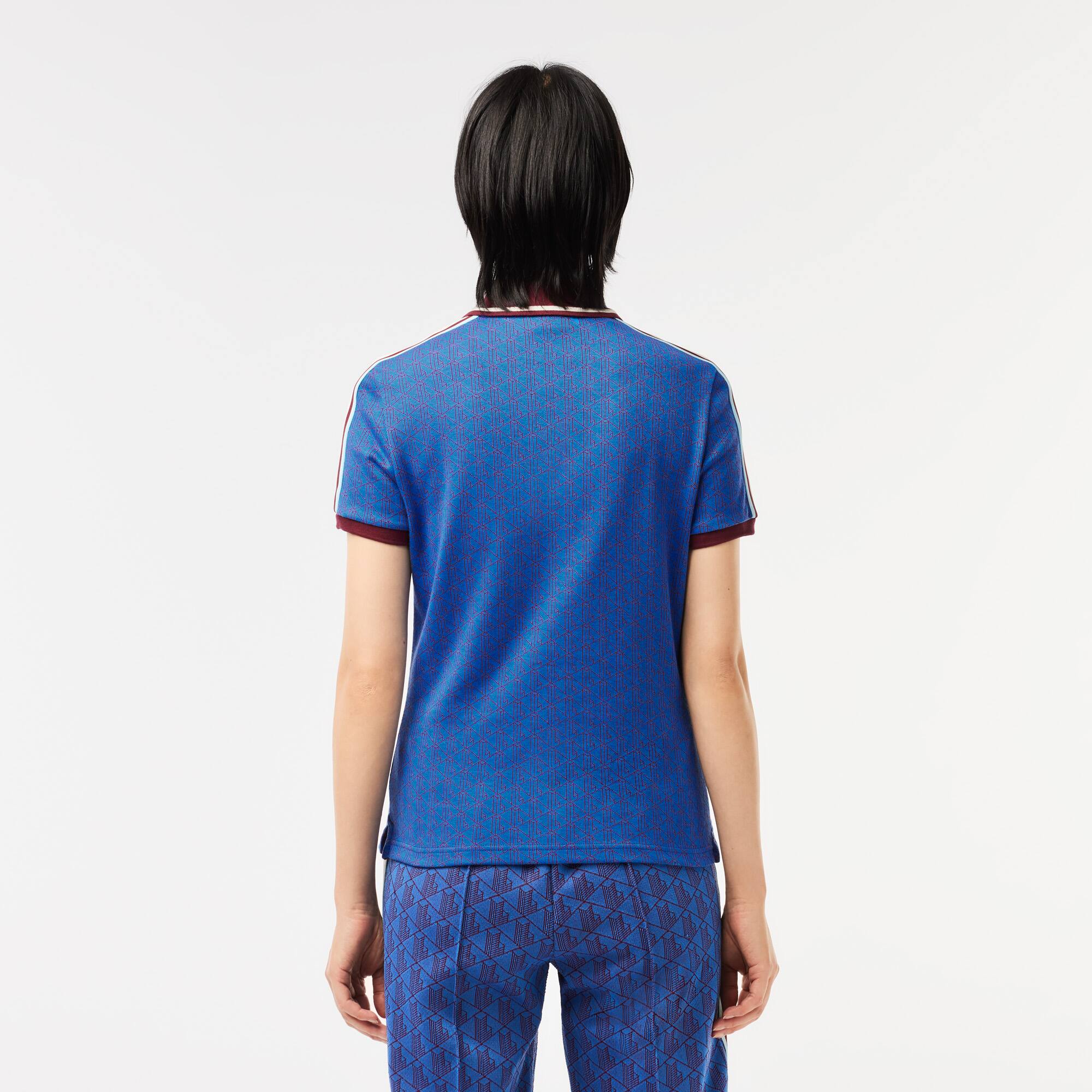 Polo slim fit jacquard monogramme Lacoste Manches Longues - Bleu - Lacoste - Femme