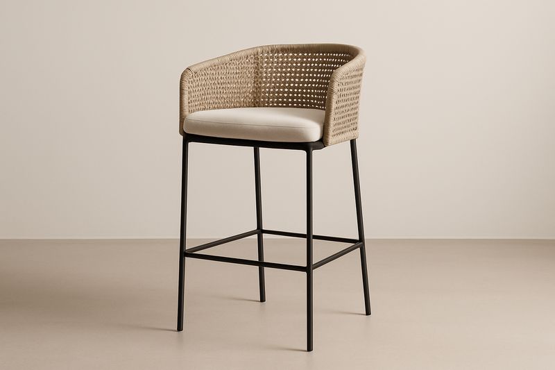 Barhocker Rattan mit Metallrahmen Beige