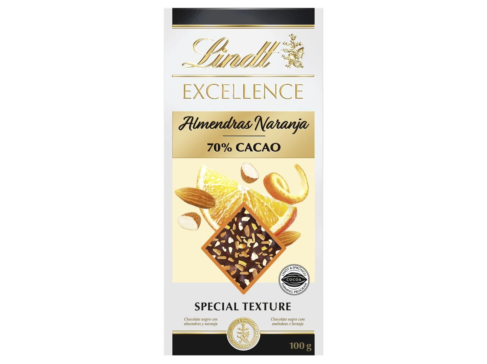 CHOCOLATE NEGRO LINDT EXCELLENCE LARANJA AMENDOA 100 G