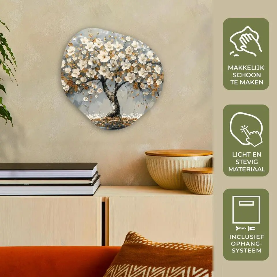 MuchoWow Wand decoratie 40x40cm Boom Goud Bloemen Abstract
