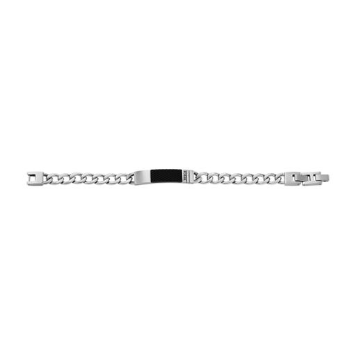 Fossil Textured Plaid Chain Armbånd, Stål/Sort, 20,5 cm