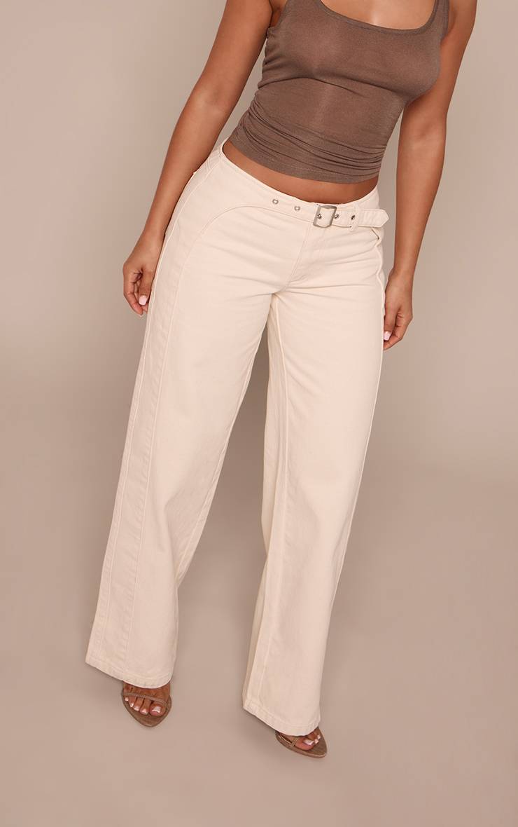 Ecru Jean Petite À Jambes Larges En Denim Avec Détail Panneau Ceinture