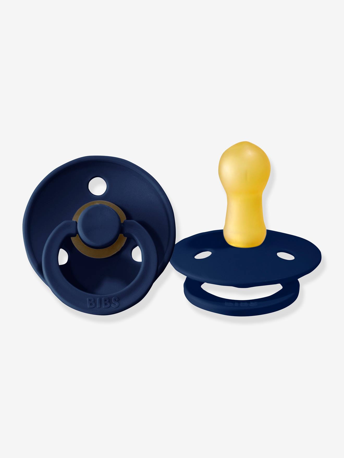 Pacote com 2 bicos BIBS Colour, tamanho 2 para bebês de 6 a 18 meses, azul escuro bicolor/multicolorido.
