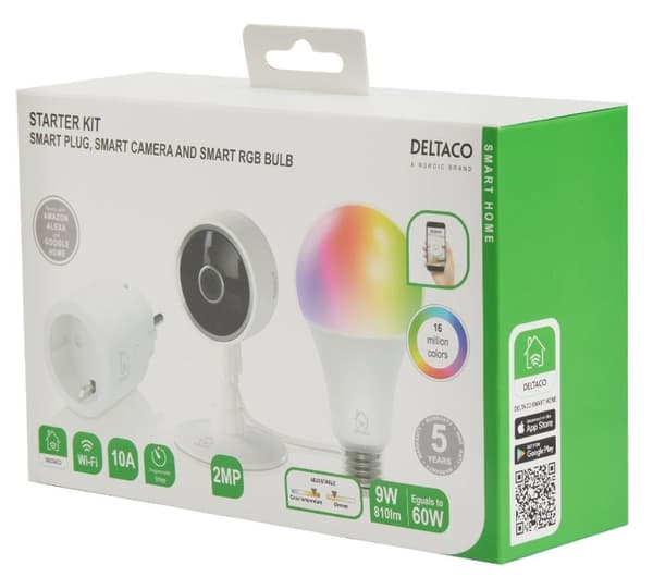 DELTACO SMART HOME Startpakke med støpsel, kamera og RGB-lampe