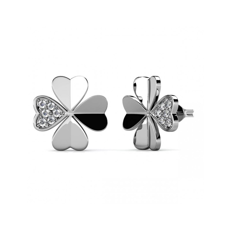 Boucles d'oreilles Clover Petal - Argenté et Cristal