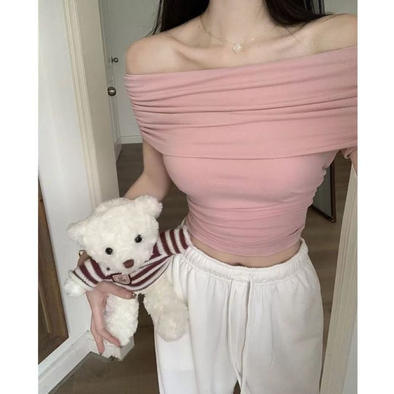 HYAKU - Off-shoulder korte mouwen effen crop top