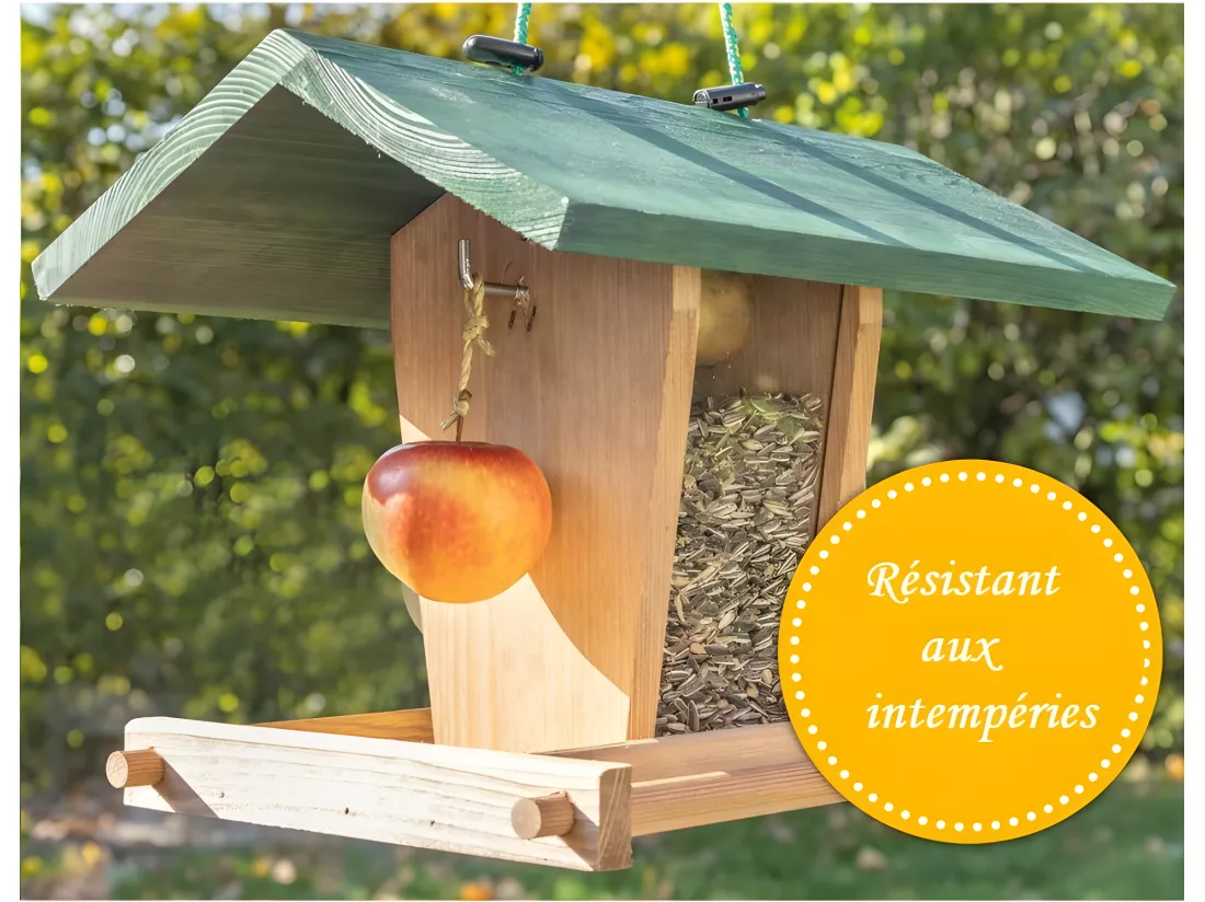 Mangeoire extérieur à suspendre pour oiseaux sauvages pour jardin balcon Distributeur de graines «325 Cabane marron-vert»