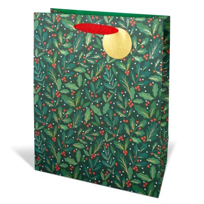 Green Holly Berries Large Portrait Gift Bag