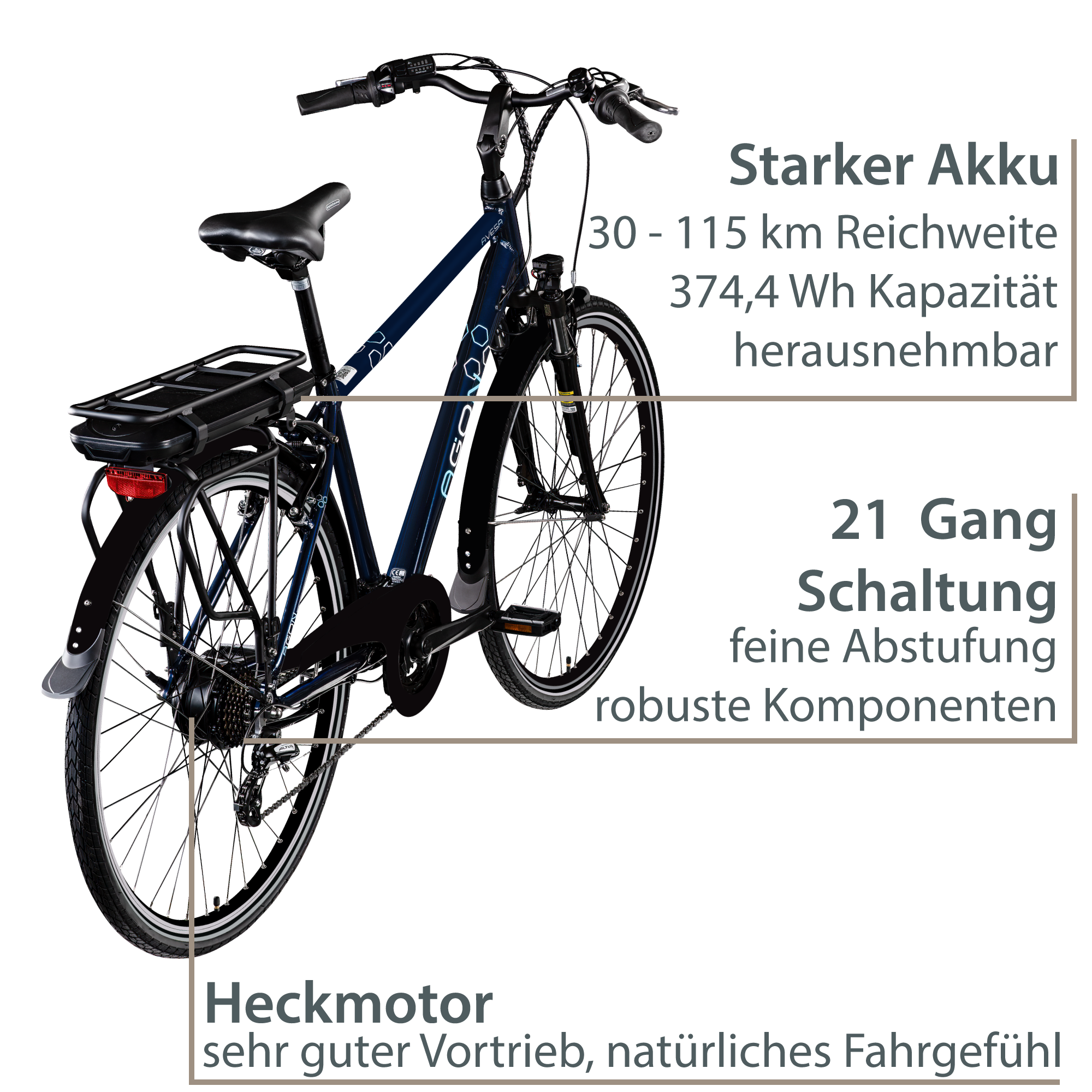Agon Avesa E Bike Trekkingrad Damen Herren ab 155 cm mit Nabenmotor Pedelec Trekking Fahrrad mit 21 Gang und Beleuchtung StVZO