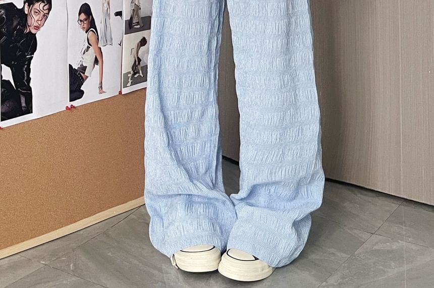 MELLO - Wijde broek met middelhoge taille en geborduurde kant en letters