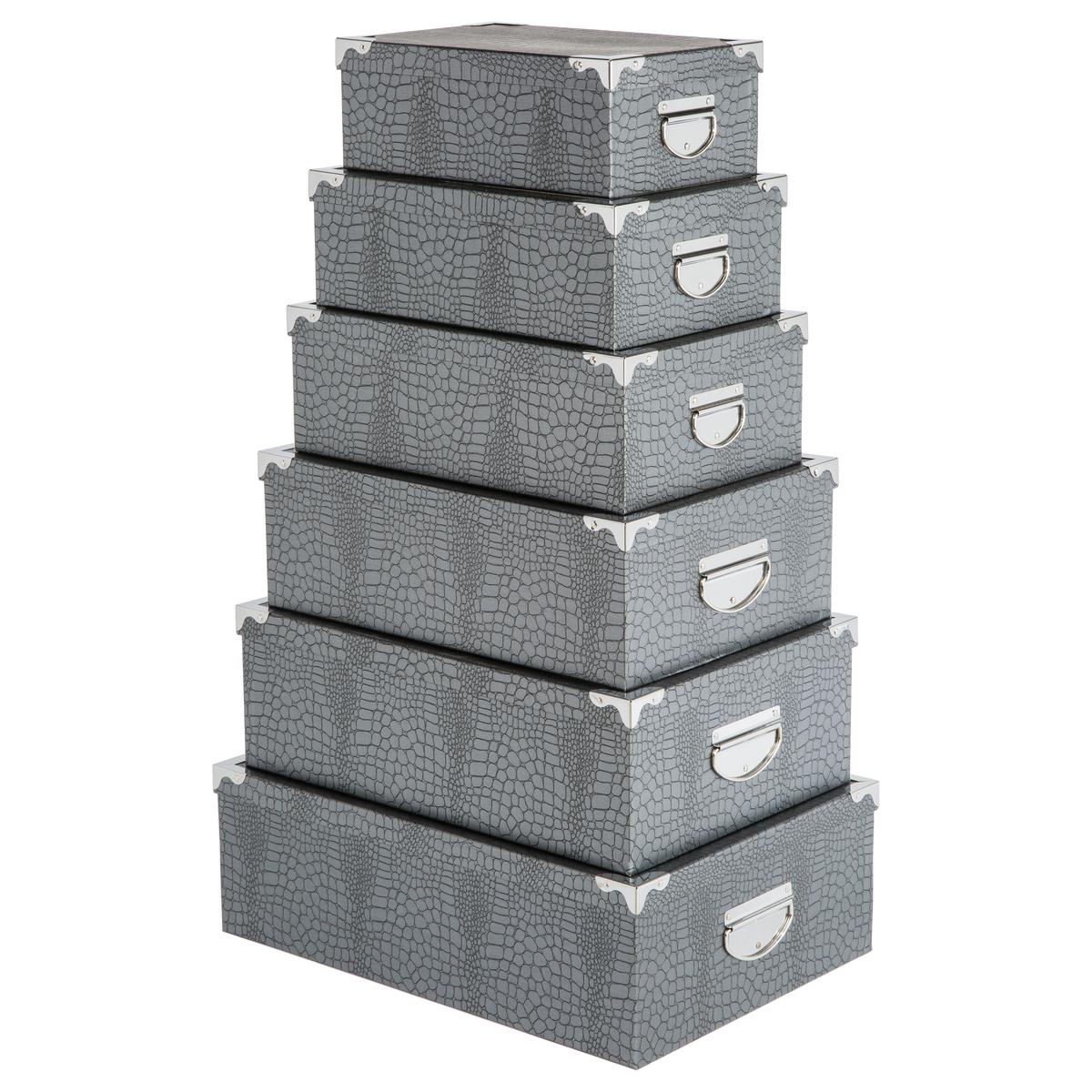 BOITE COINS METAL CROCO GRIS D.40X26.5X13.8CM