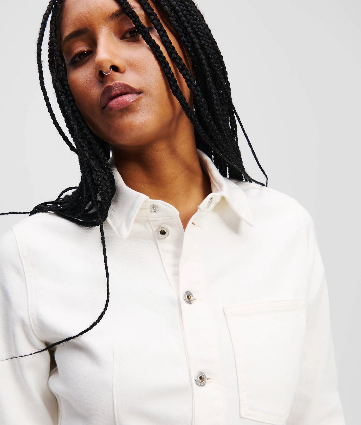 ROBE EN DENIM À BORD VOLANTÉ - Blanc